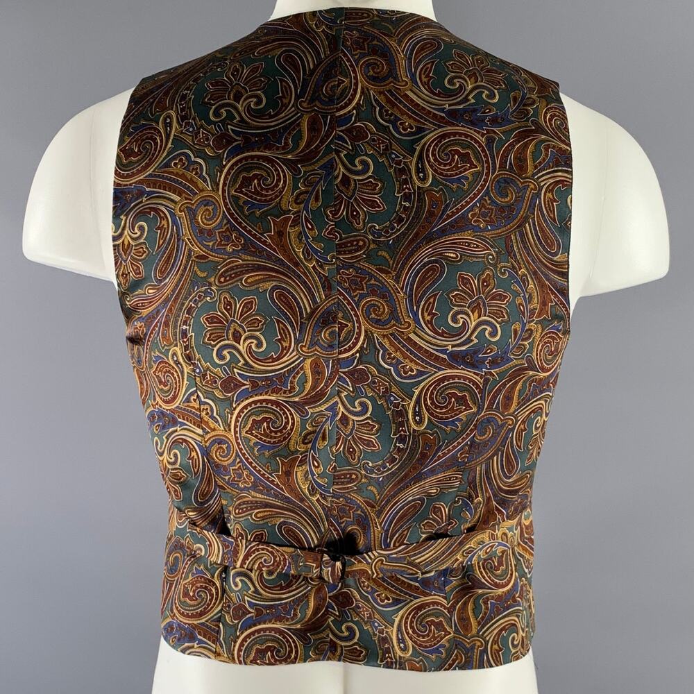 NORDSTROM Size S Green Burgundy Paisley Silk Vest - Picture 4 of 5